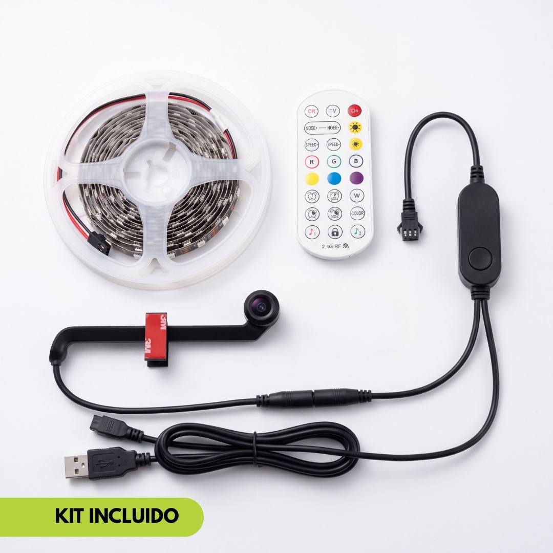 CINTA LED RGB USB 5V PARA TV 24-65 PULGADAS 3.5M CON CÁMARA + CONTROL REMOTO