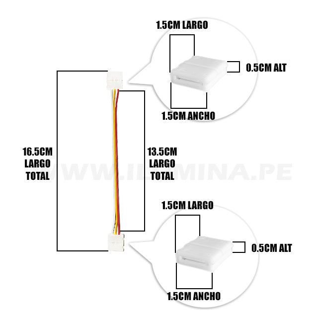 3P-10ST EXTENSIÓN CONECTOR DOBLE CON CABLE PARA CINTA COB LED MARCA ILUMINA (NO REQUIERE SOLDADURA)