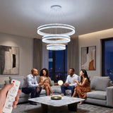 Iluminación decorativa LED para sala de estar con lámpara de anillos colgantes de cristal