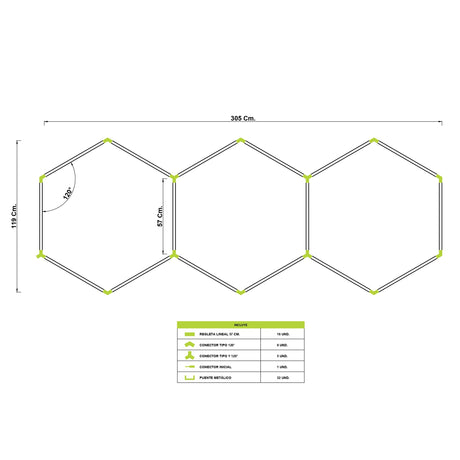 LÁMPARA HEXAGONAL LED ADOSABLE A TECHO/PARED TIPO PANAL "I" - KIT COMPLETO 03 HEXAGONALES LUZ BLANCA