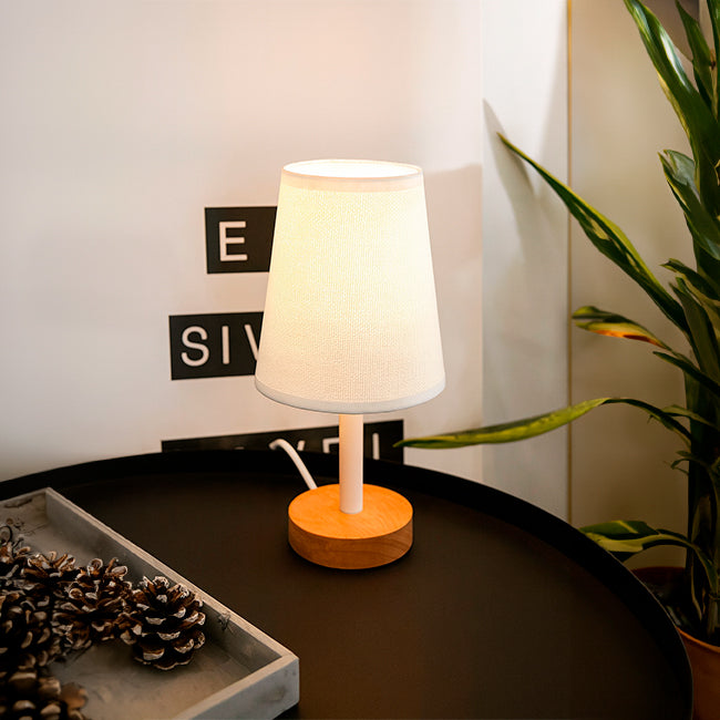 LÁMPARA DE MESA DE MADERA BRIANNA + FOCO LED ÁMBAR G45 4W LUZ CÁLIDA