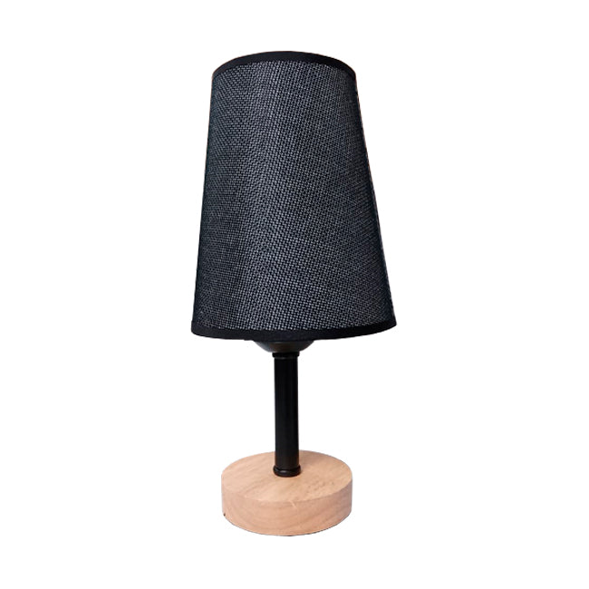 LÁMPARA DE MESA LINEAL XIMENA BLACK AND WOOD + FOCO LED TRANSPARENTE A60 4W LUZ CÁLIDA
