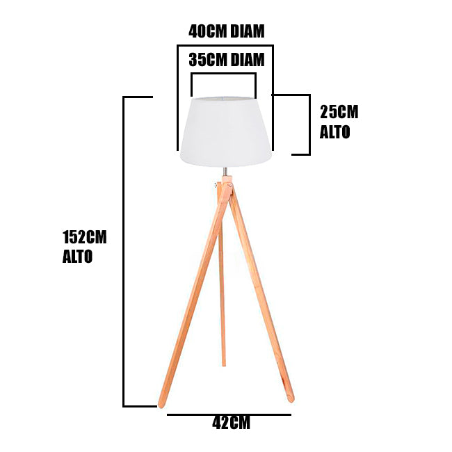 LÁMPARA DE PIE TRÍPODE DE MADERA NÓRDICA CARIDADE + PANTALLA DECORATIVA PARA LÁMPARA 40DIAM 30DIAM 25ALT HUACHA IMPORTADA