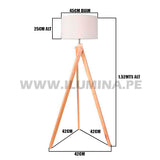 LÁMPARA DE PIE TRÍPODE DE MADERA NÓRDICA CARIDADE  + PANTALLA DECORATIVA PARA LÁMPARA 45DIAM 25ALT TOCUYO HUACHA IMPORTADA