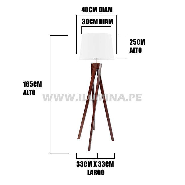 LÁMPARA DE PIE DE MADERA ANARIEL + PANTALLA DECORATIVA PARA LÁMPARA 40DIAM 30DIAM 25ALT HUACHA CORTADA