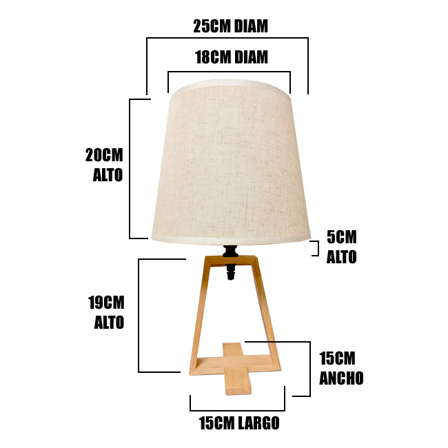 LÁMPARA DE MESA DE MADERA TRIPODE LIDIA + FOCO LED 12W LUZ CÁLIDA