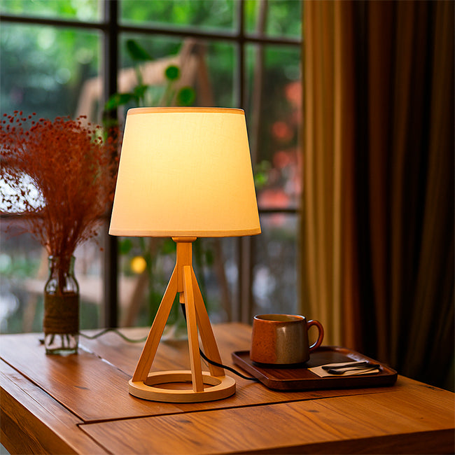 LÁMPARA DE MESA DE MADERA TRÍPODE MARINA + FOCO LED 12W LUZ CÁLIDA