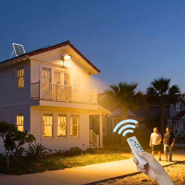 REFLECTOR LED 200W LUZ CÁLIDA + PANEL SOLAR + CONTROL REMOTO