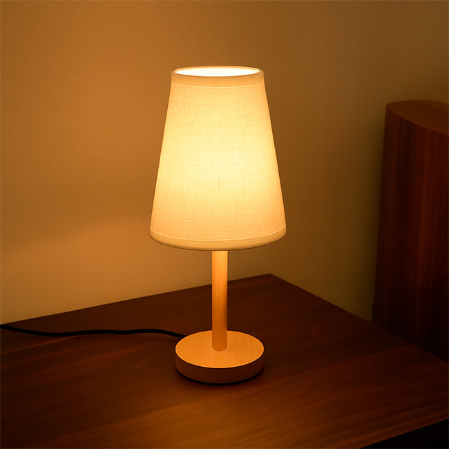 LÁMPARA DE MESA DE MADERA XIMENA WHITE AND WOOD + FOCO LED TRANSPARENTE A60 4W LUZ CÁLIDA
