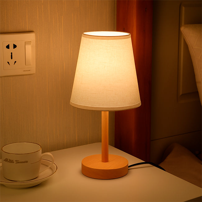 LÁMPARA DE MESA DE MADERA XIMENA WHITE AND WOOD + FOCO LED TRANSPARENTE A60 4W LUZ CÁLIDA
