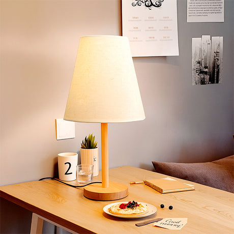 LÁMPARA DE MESA DE MADERA XIMENA WHITE AND WOOD + FOCO LED TRANSPARENTE A60 4W LUZ CÁLIDA