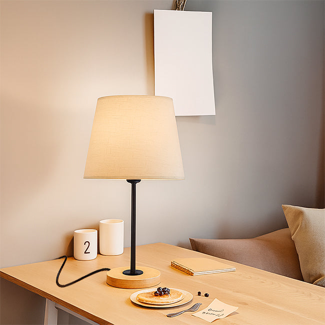 LÁMPARA DE MESA LINEAL CINTHYA + FOCO LED TRANSPARENTE A60 4W LUZ CÁLIDA