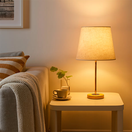LÁMPARA DE MESA LINEAL FARITZA GOLD + FOCO LED 12W LUZ CÁLIDA
