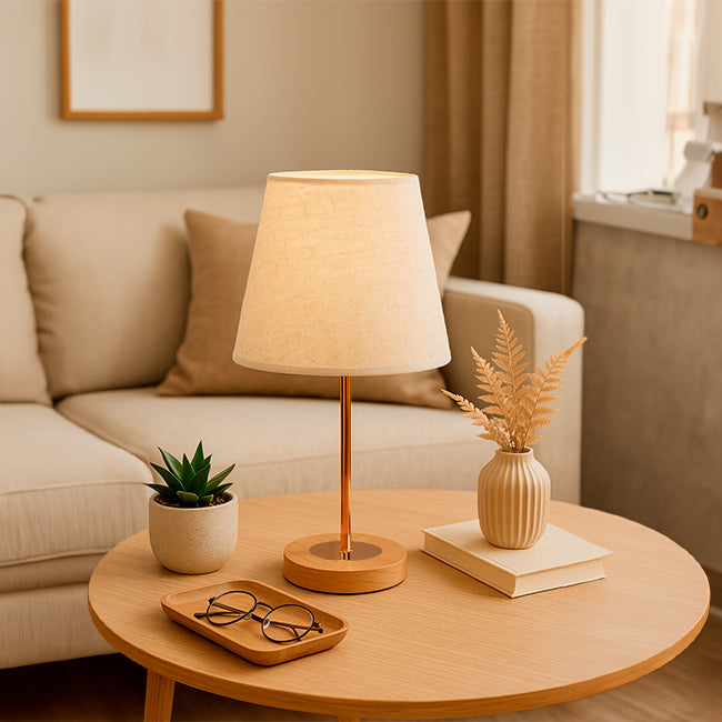 LÁMPARA DE MESA LINEAL FARITZA GOLD + FOCO LED 12W LUZ CÁLIDA