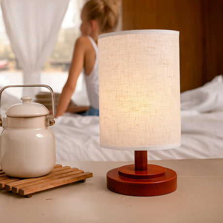 LÁMPARA DE MESA LINEAL MAHIA BROWN + FOCO LED TRANSPARENTE A60 4W LUZ CÁLIDA