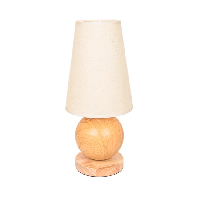 LÁMPARA DE MESA DE MADERA ROCIO + FOCO LED 12W LUZ CÁLIDA