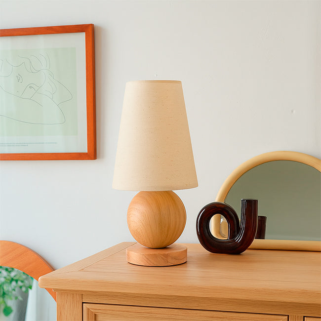 LÁMPARA DE MESA DE MADERA ROCIO + FOCO LED 12W LUZ CÁLIDA