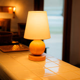 LÁMPARA DE MESA DE MADERA ROCIO + FOCO LED 12W LUZ CÁLIDA