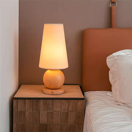 LÁMPARA DE MESA DE MADERA ROCIO + FOCO LED 12W LUZ CÁLIDA