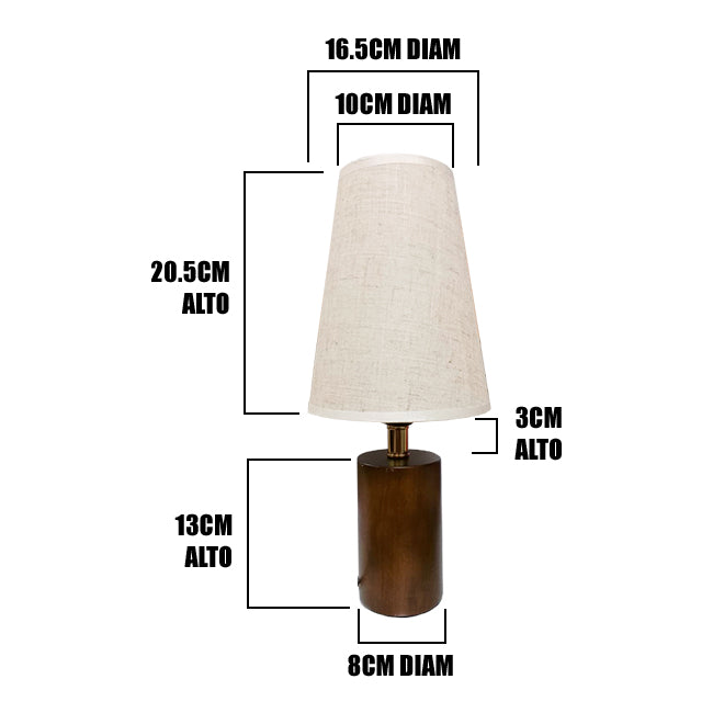 LÁMPARA DE MESA DE MADERA BELLA + FOCO LED 12W LUZ CÁLIDA