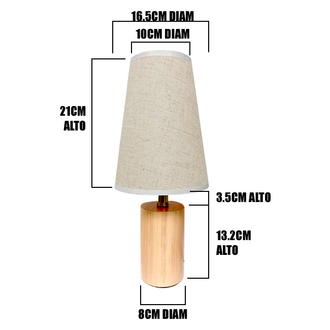 LÁMPARA DE MESA DE MADERA NEMESIS + FOCO LED 12W LUZ CÁLIDA