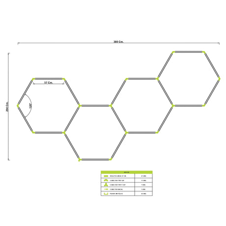 LÁMPARA HEXAGONAL LED ADOSABLE A TECHO/PARED TIPO PANAL "V" - KIT COMPLETO 04 HEXAGONALES LUZ BLANCA