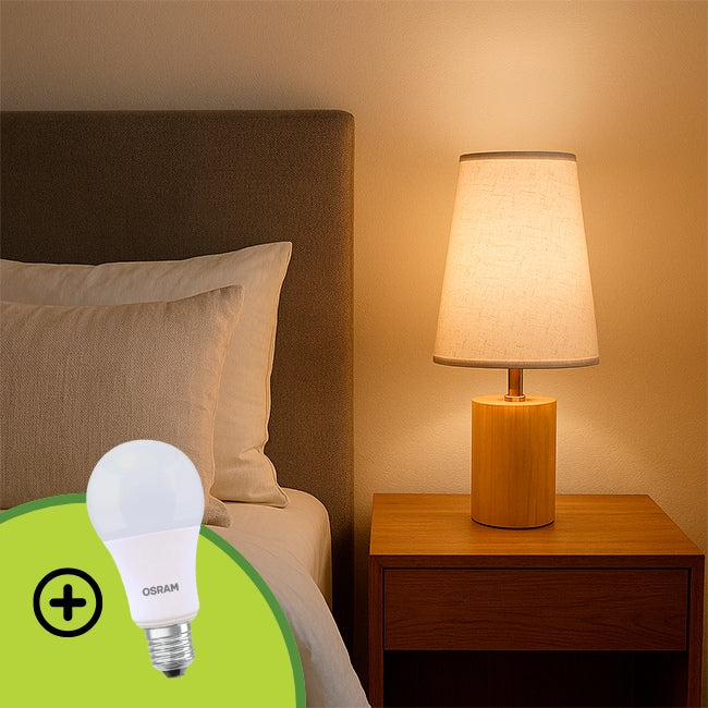 LÁMPARA DE MESA DE MADERA NEMESIS + FOCO LED 12W LUZ CÁLIDA
