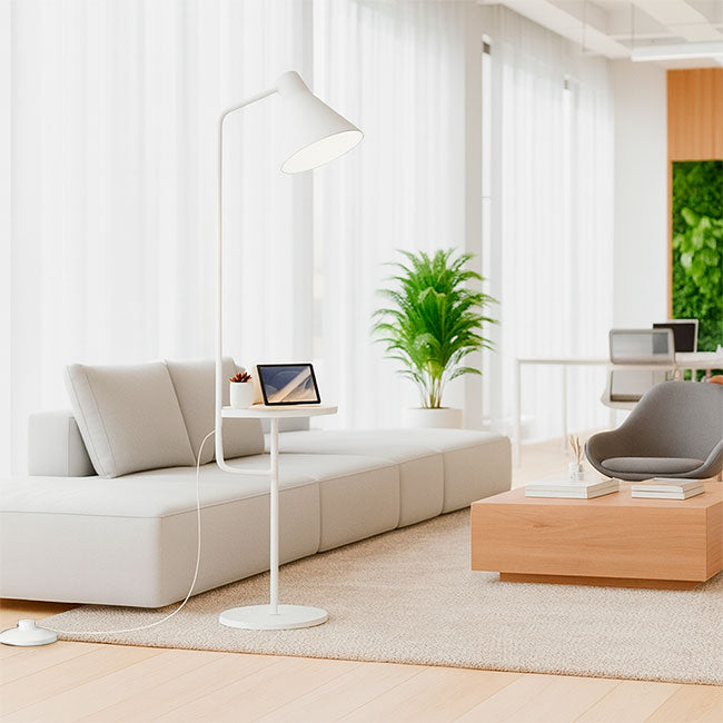 LÁMPARA DE PIE SCANDI TABLE WHITE CON MESA AUXILIAR - SIN FOCO