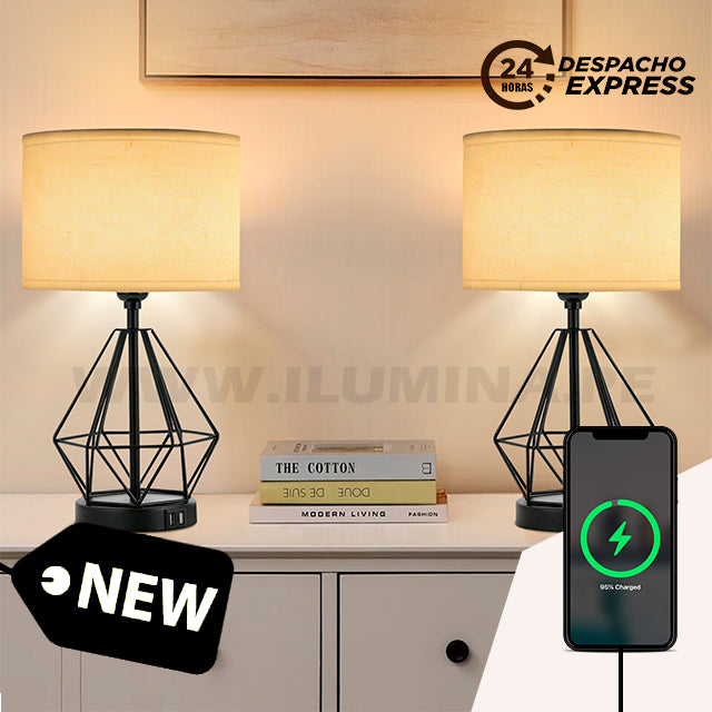 LÁMPARA DE MESA BELÉN BLACK LED + CARGADOR USB PARA IPHONE Y ANDROID – i- Lumina