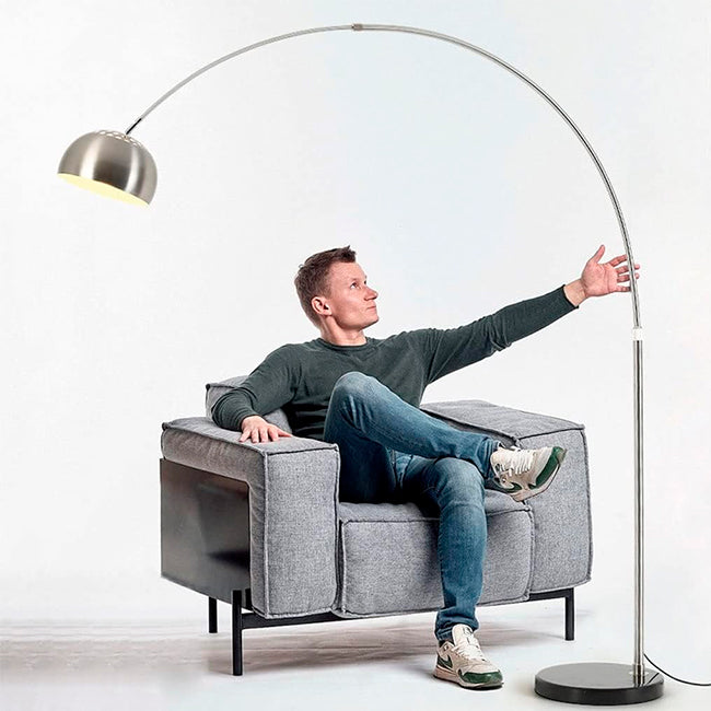 LÁMPARA DE PIE ARCO LUANA SILVER LED + MÁRMOL