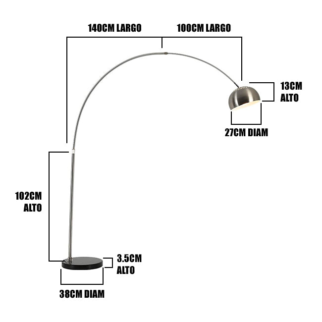 LÁMPARA DE PIE ARCO LUANA SILVER LED + MÁRMOL