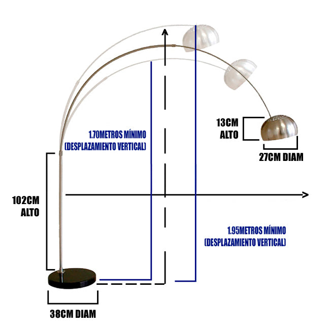 LÁMPARA DE PIE ARCO LUANA SILVER LED + MÁRMOL