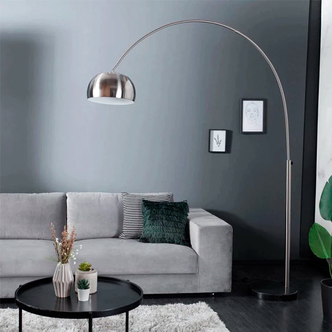 LÁMPARA DE PIE ARCO LUANA SILVER LED + MÁRMOL