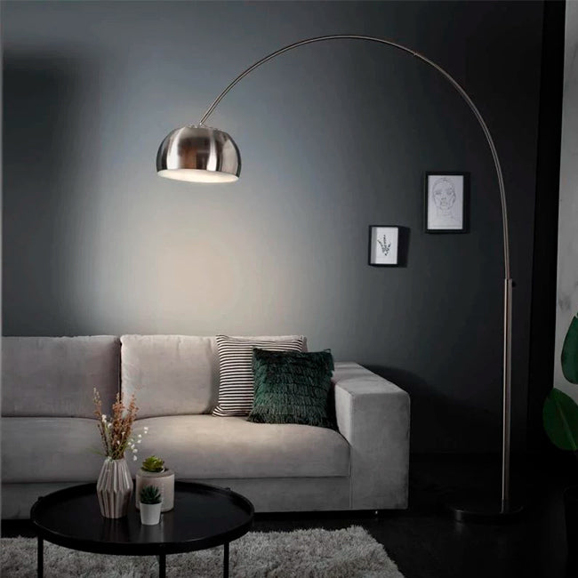 LÁMPARA DE PIE ARCO LUANA SILVER LED + MÁRMOL