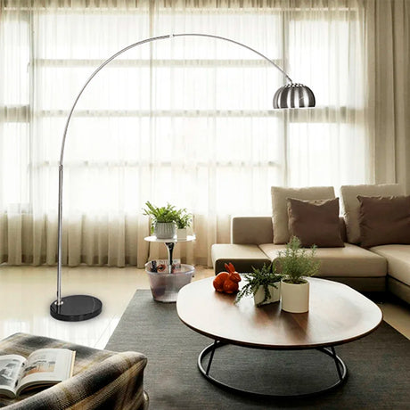 LÁMPARA DE PIE ARCO LUANA SILVER LED + MÁRMOL