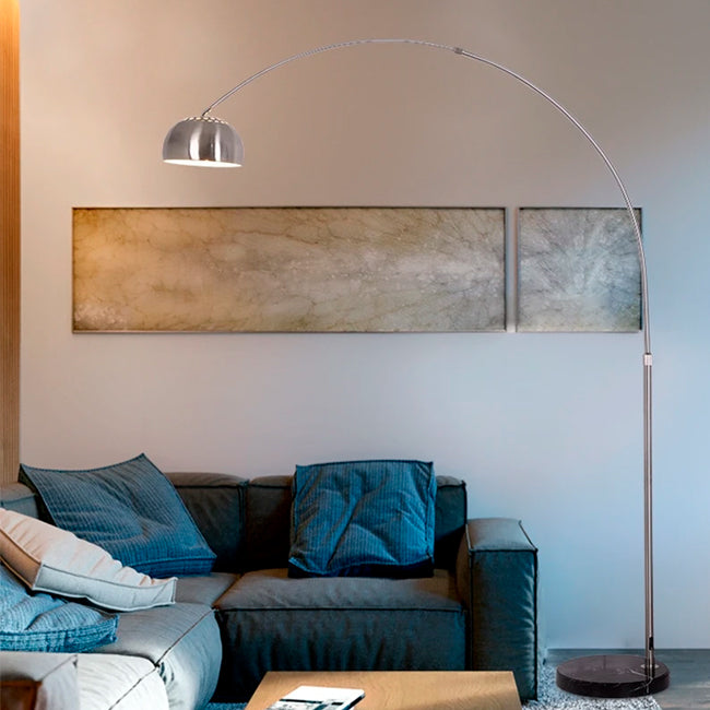 LÁMPARA DE PIE ARCO LUANA SILVER LED + MÁRMOL