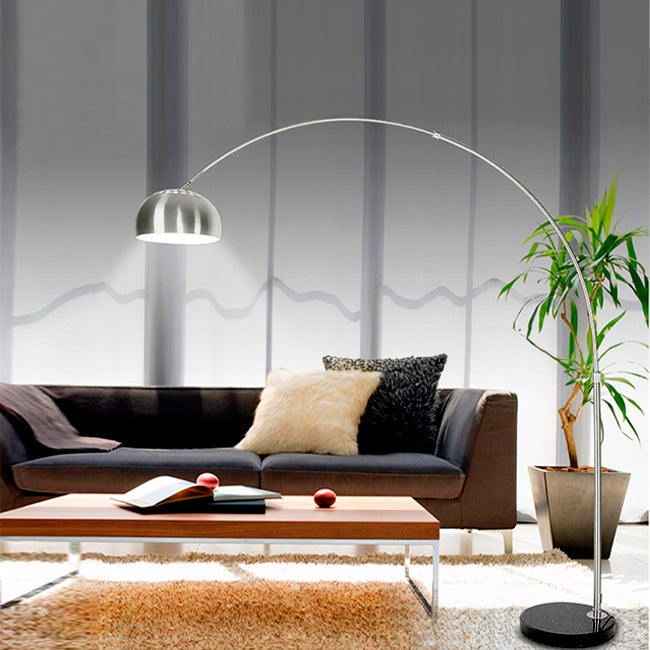 LÁMPARA DE PIE ARCO LUANA SILVER LED + MÁRMOL