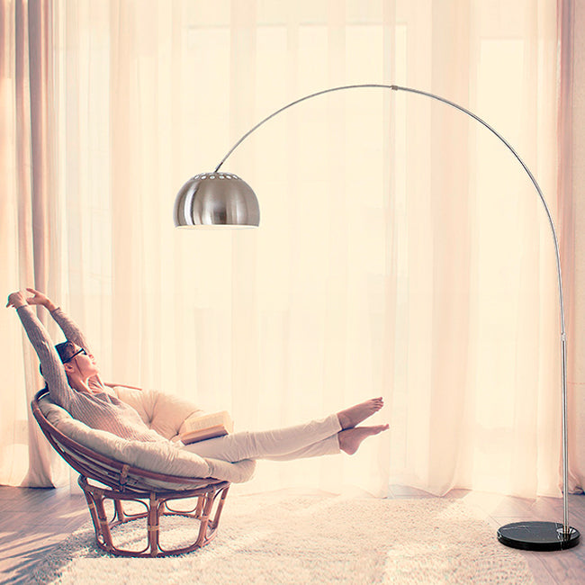 LÁMPARA DE PIE ARCO LUANA SILVER LED + MÁRMOL