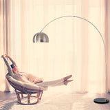 LÁMPARA DE PIE ARCO LUANA SILVER LED + MÁRMOL