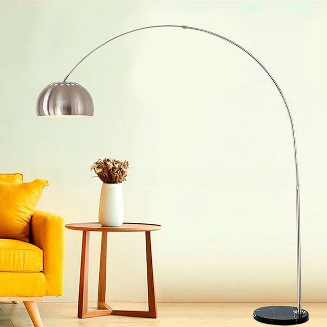 LÁMPARA DE PIE ARCO LUANA SILVER LED + MÁRMOL