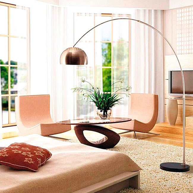 LÁMPARA DE PIE ARCO LUANA SILVER LED + MÁRMOL