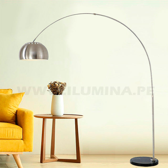 LÁMPARA DE PIE ARCO LUANA BLACK LED + MÁRMOL