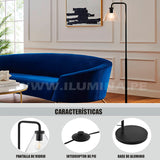 LÁMPARA DE PIE SALOMÉ GLASS BLACK LED + FOCO LED 4W LUZ CÁLIDA