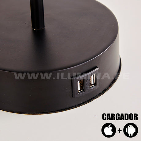 LÁMPARA DE MESA BRUNELLA BLACK AND GOLD LED + CARGADOR USB PARA IPHONE Y ANDROID