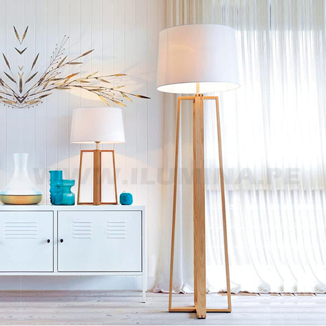 LÁMPARA DE PIE ANTONIA WOOD NATURAL LED + FOCO LED 12W OSRAM LUZ CÁLIDA E27