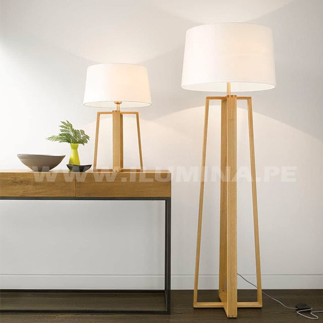 LÁMPARA DE PIE ANTONIA WOOD NATURAL LED + FOCO LED 12W OSRAM LUZ CÁLIDA E27