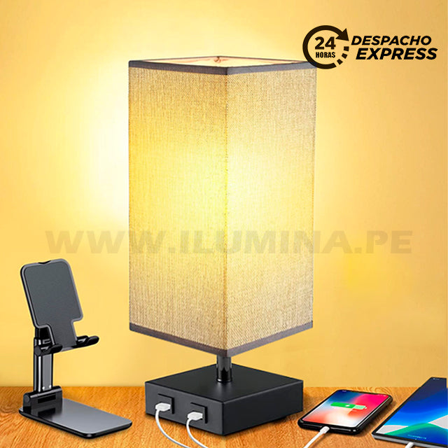 LÁMPARA DE MESA ALINA BLACK LED + CARGADOR USB PARA IPHONE Y ANDROID