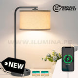 LÁMPARA DE MESA MARTINA BLACK LED + CARGADOR USB PARA IPHONE Y ANDROID + FOCO LED 12W LUZ CÁLIDA