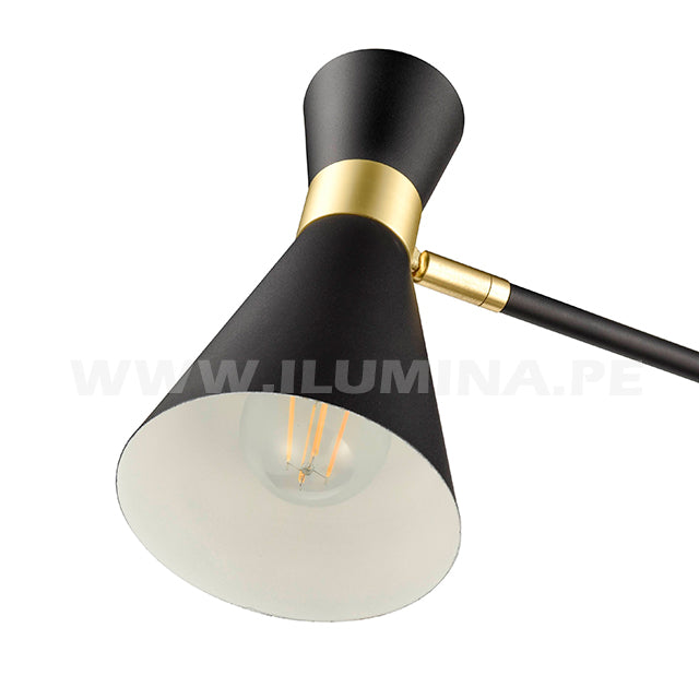 LÁMPARA DE PIE PRUNE BLACK AND GOLD LED + FOCO LED 12W LUZ BLANCA