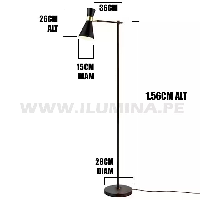 LÁMPARA DE PIE PRUNE BLACK AND GOLD LED + FOCO LED 12W LUZ BLANCA